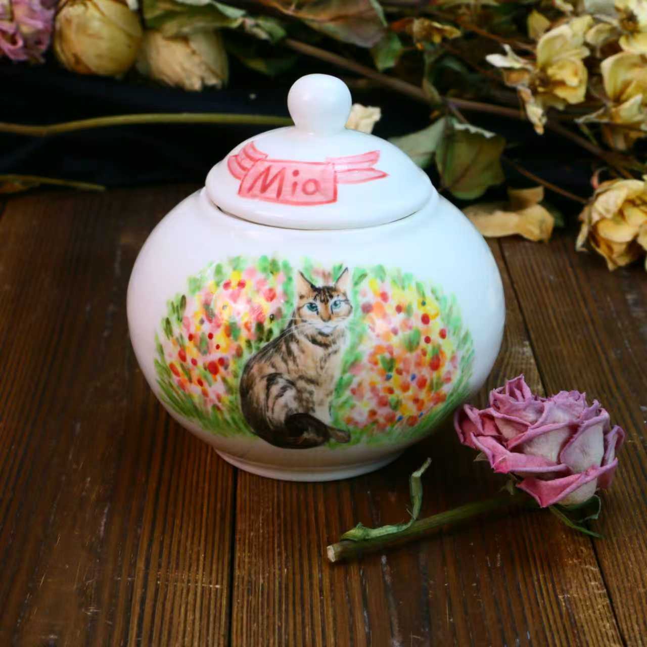 Custom Pet Ceramic Urn, Personalized Hand-Painted Pet Portrait Urn for Memorial & Keepsake