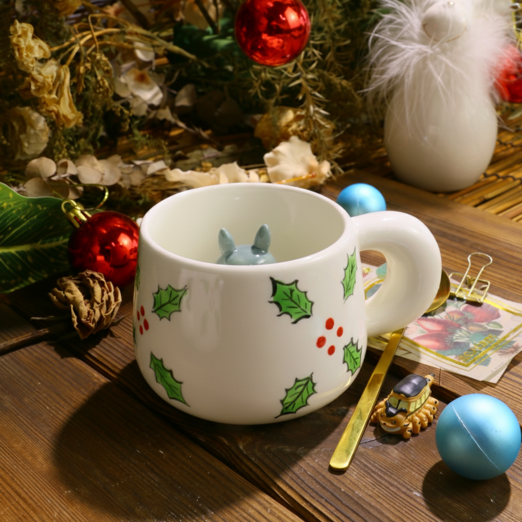 Handmade Christmas Totoro Mug – Festive Ghibli Vibes for Holiday Tea & Coffee Lovers