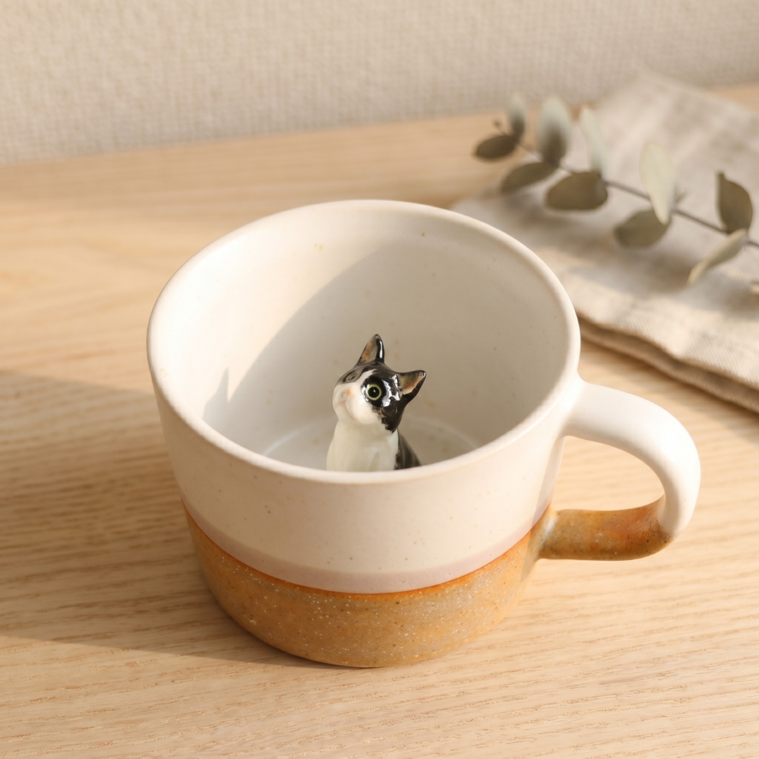 Custom Ceramic Pet Mug, Personalized Coffee Cup with Dog or Cat Figurine