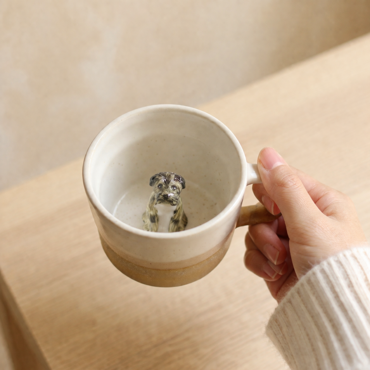 Custom Ceramic Pet Mug, Personalized Coffee Cup with Dog or Cat Figurine