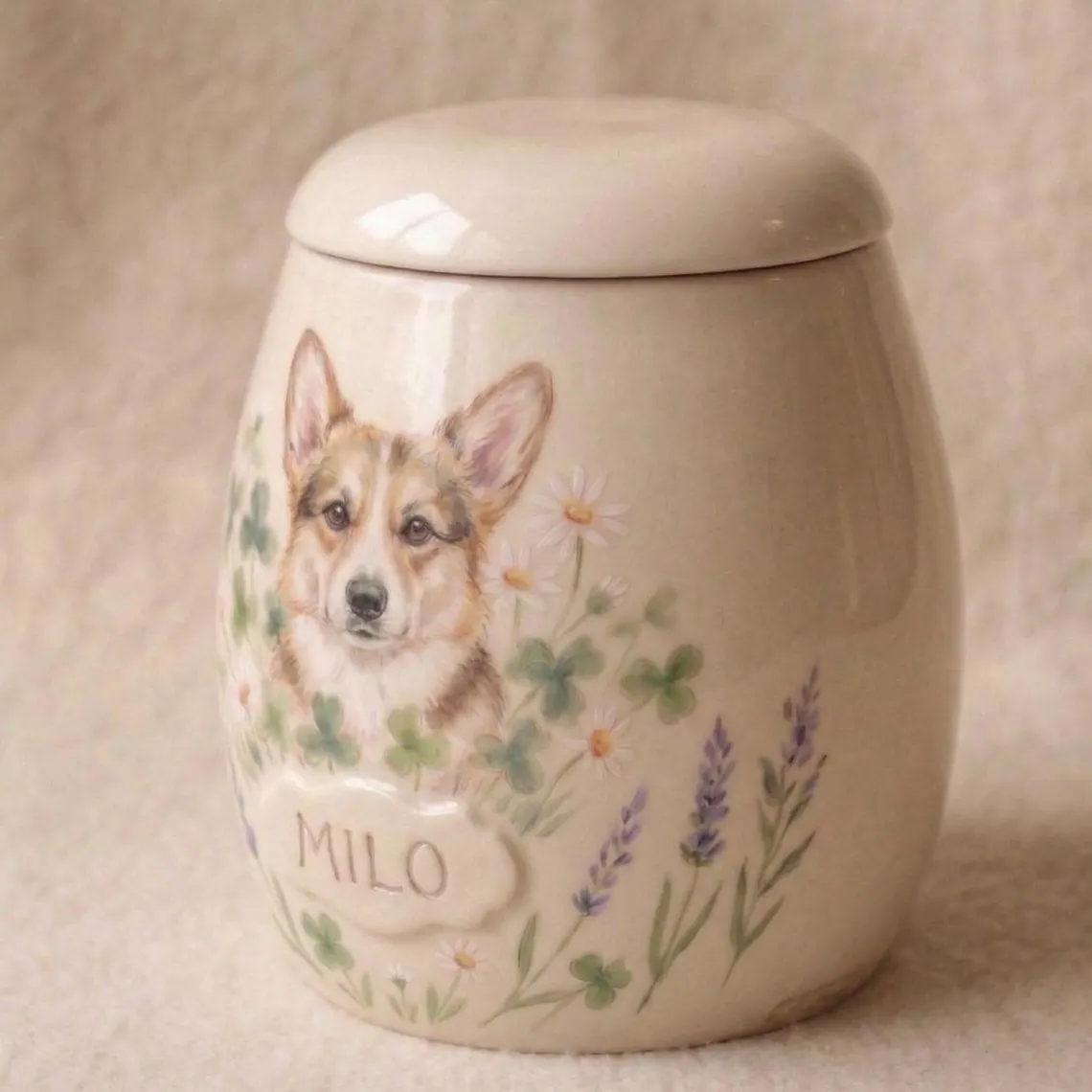 Custom Pet Portrait Ceramic Memorial Urn – Handmade Pet Ashes Keepsake