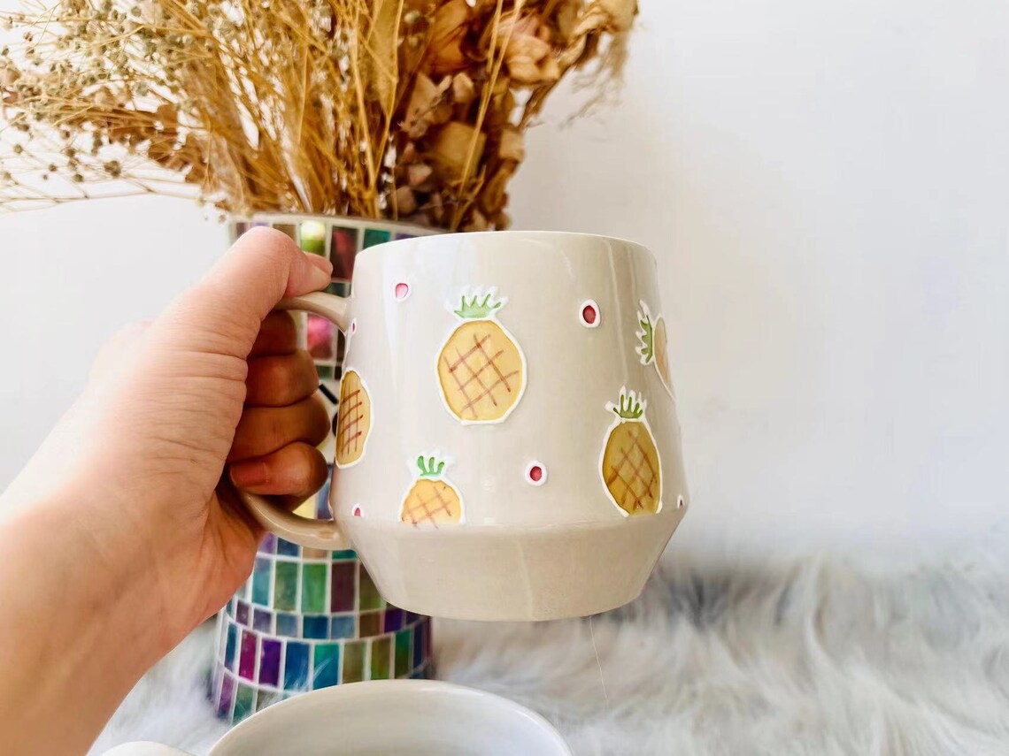 Personalized Hand-Painted Fruit Ceramic Mug, Cute Pineapple Coffee Mug For Nature Lover