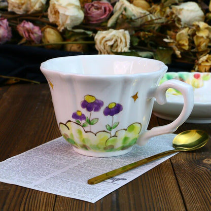 Hand-Painted Ceramic Teacup and Coffee Mug Set, Whimsical Mushroom Garden Design