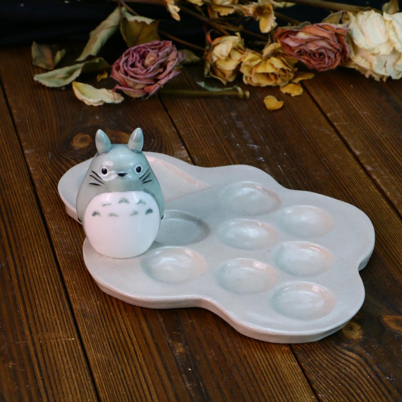 Custom Totoro Paint Palette, Handmade Ceramic Watercolour Palette for Painter Gifts