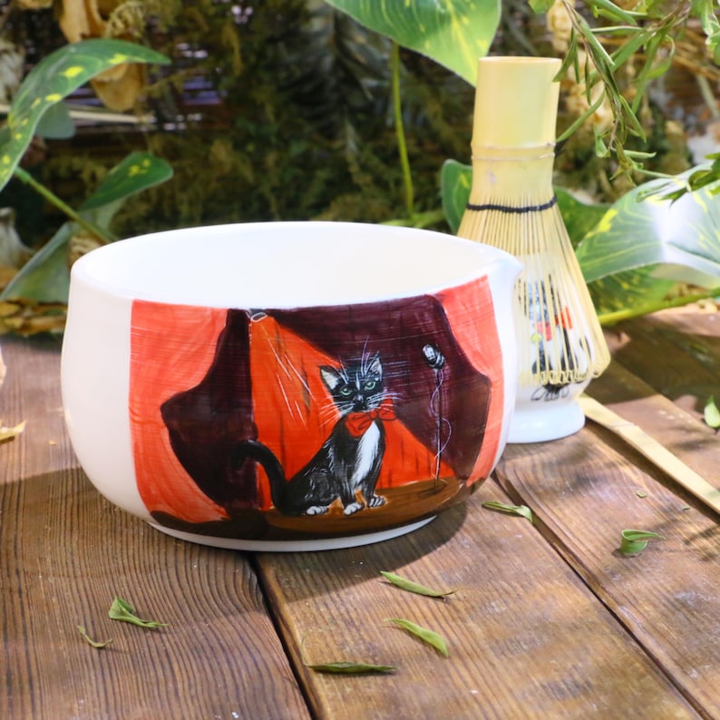 Custom Pet Portrait Matcha Bowl - Hand-Painted Ceramic Chawan