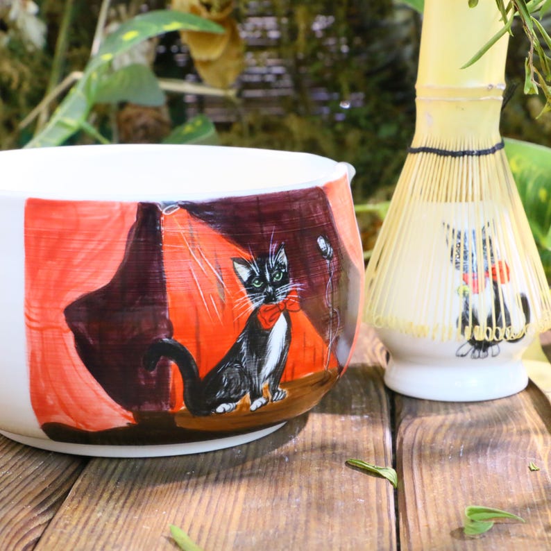 Custom Pet Portrait Matcha Bowl - Hand-Painted Ceramic Chawan