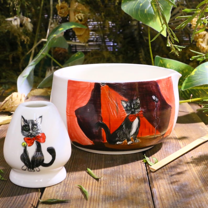 Custom Pet Portrait Matcha Bowl - Hand-Painted Ceramic Chawan