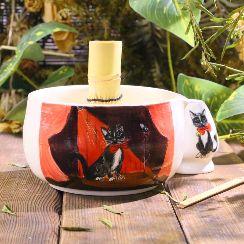 Custom Pet Portrait Matcha Bowl - Hand-Painted Ceramic Chawan