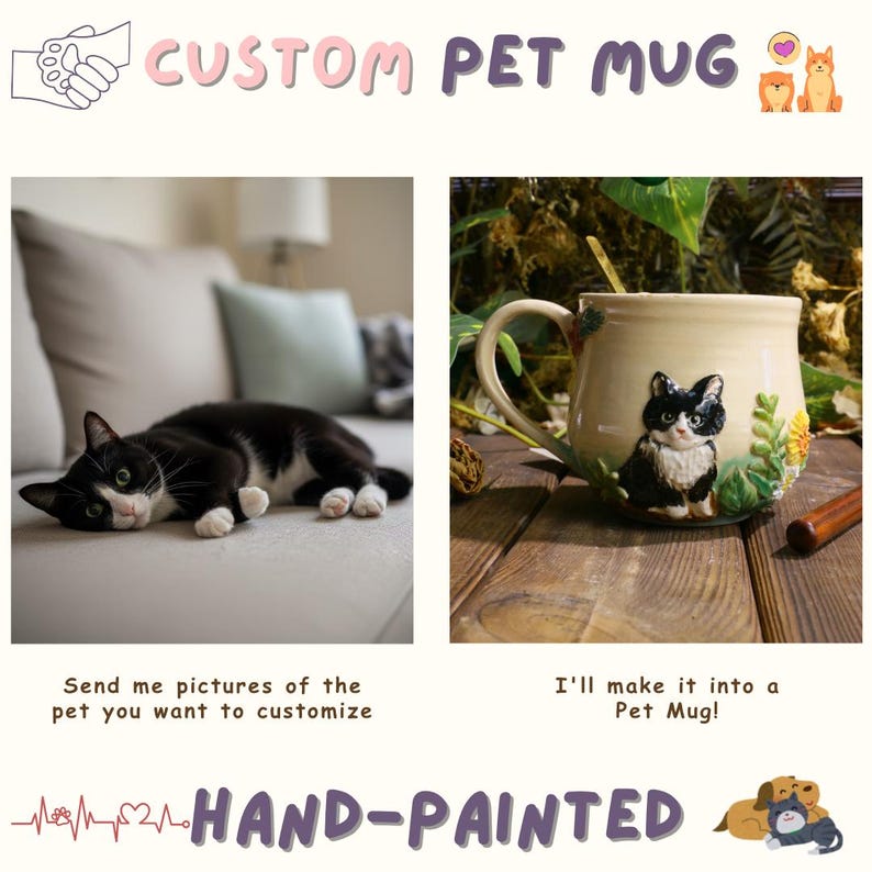 Custom Hand-Sculpted Pet Statue Mug – 3D Ceramic Portrait Cup with Floral Details