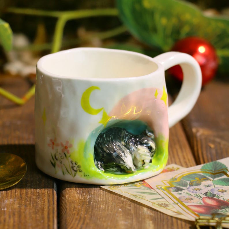 Custom Hand-Sculpted Pet Sleeping Mug – Personalized Ceramic Cup with 3D Pet Portrait Figure Inside
