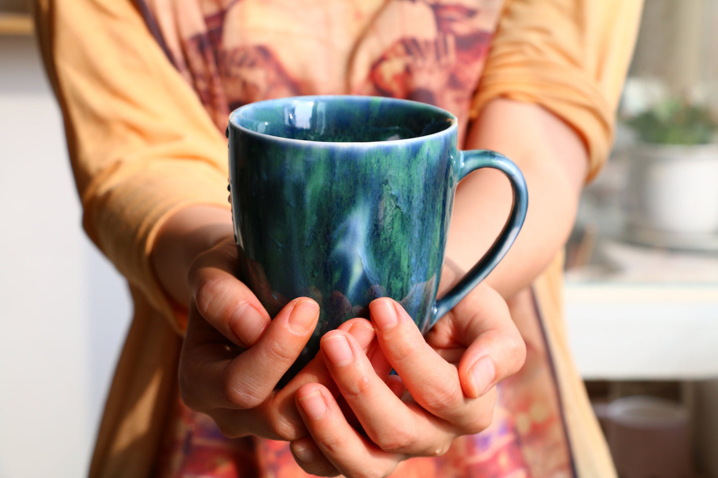 Ceramic Coffee Mug Handmade, Peacock Personalized Pottery Mug