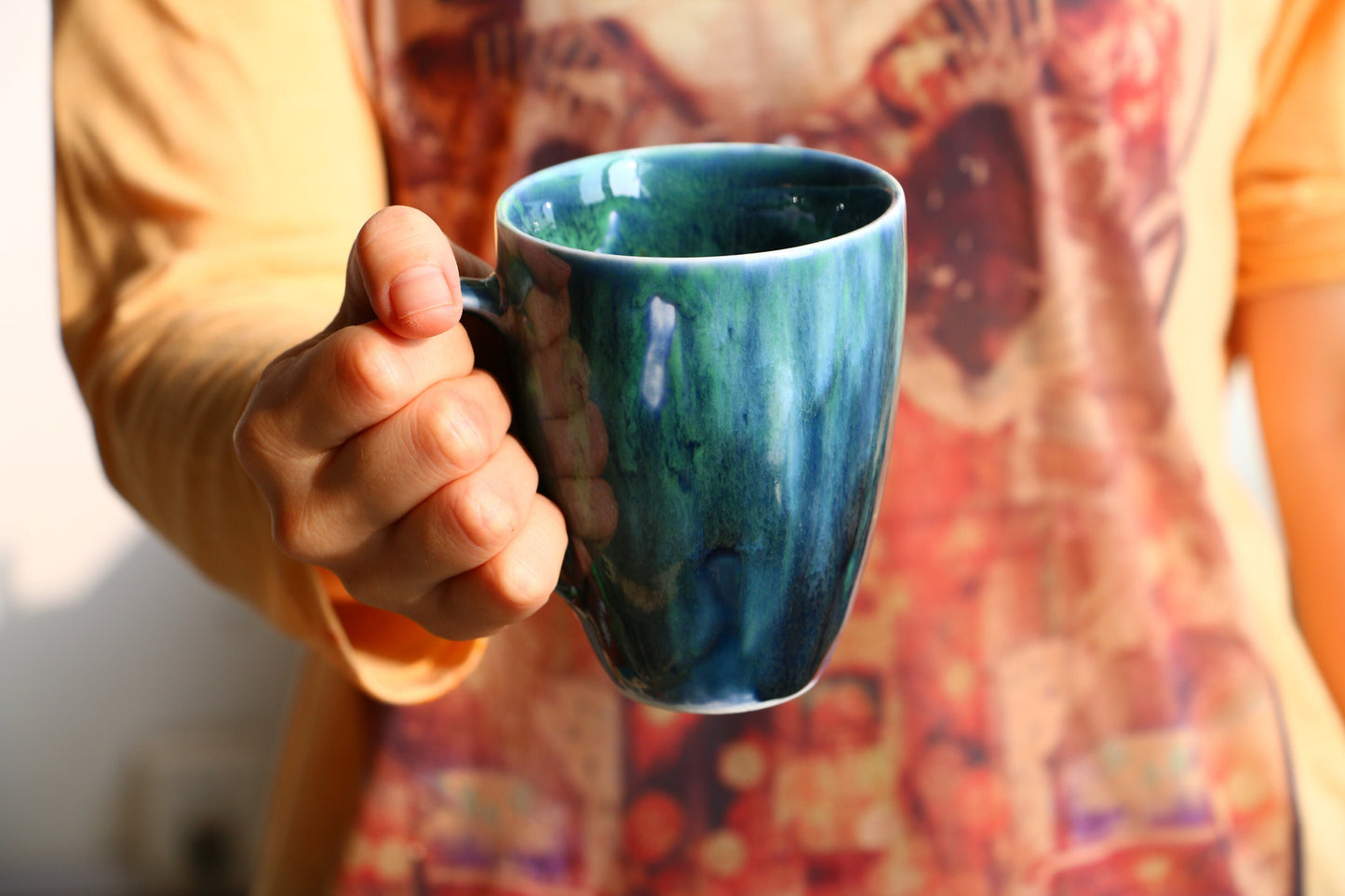 Ceramic Coffee Mug Handmade, Peacock Personalized Pottery Mug