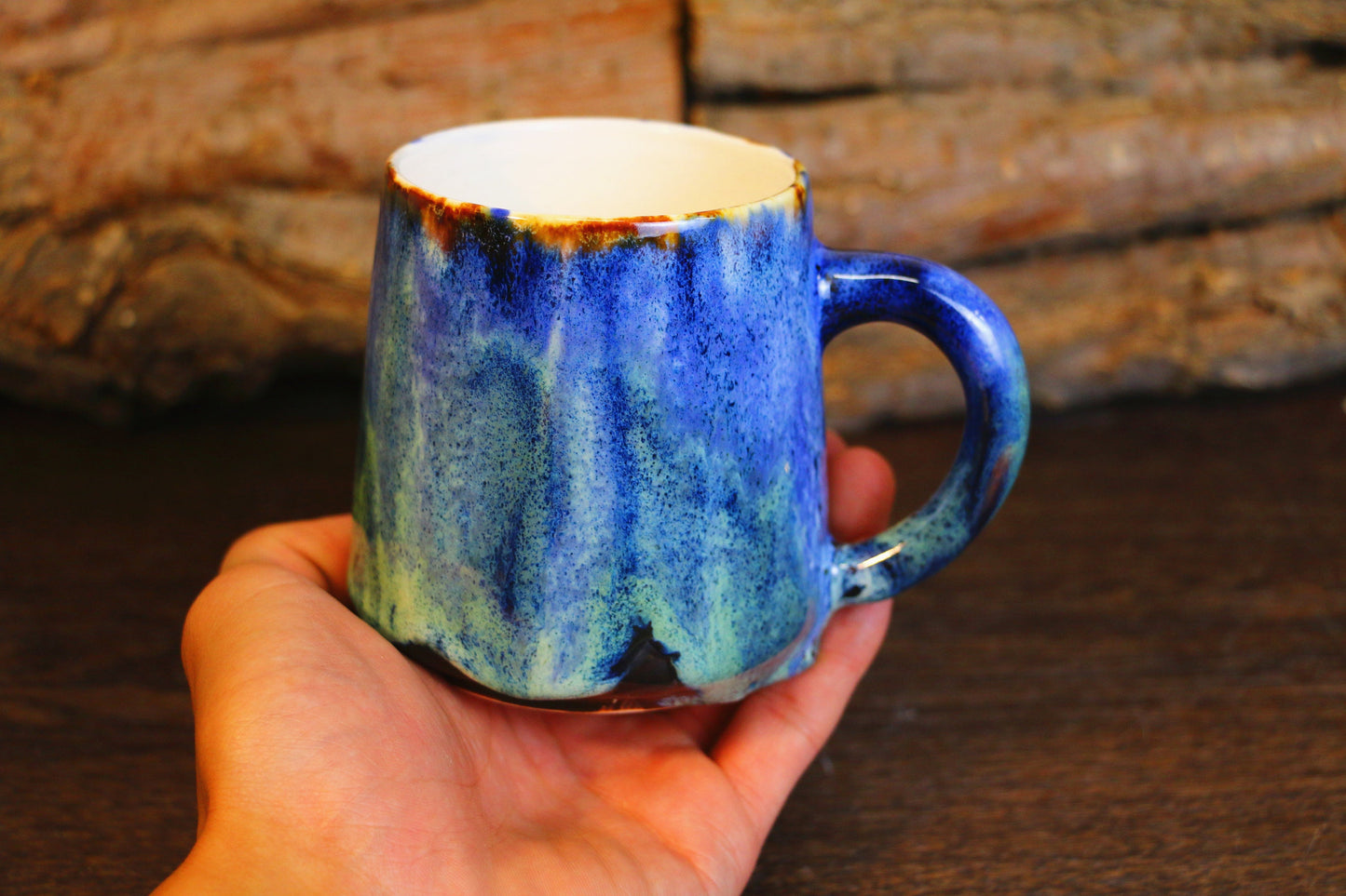 Ceramic Coffee Mug Handmade,Green And Blue Personalized Pottery Mug