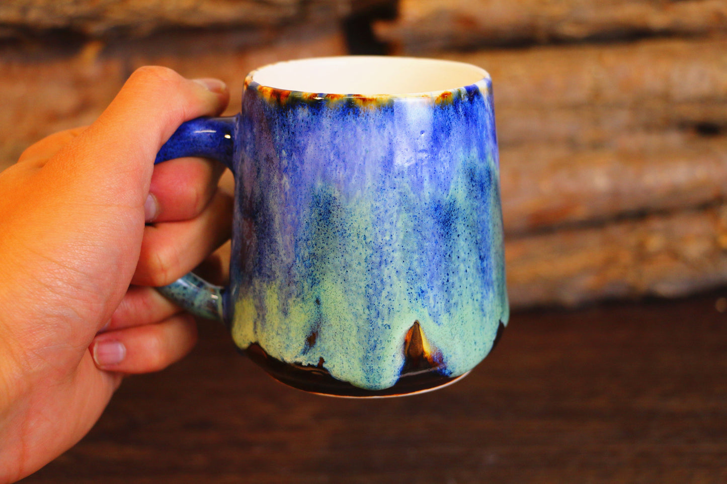 Ceramic Coffee Mug Handmade,Green And Blue Personalized Pottery Mug
