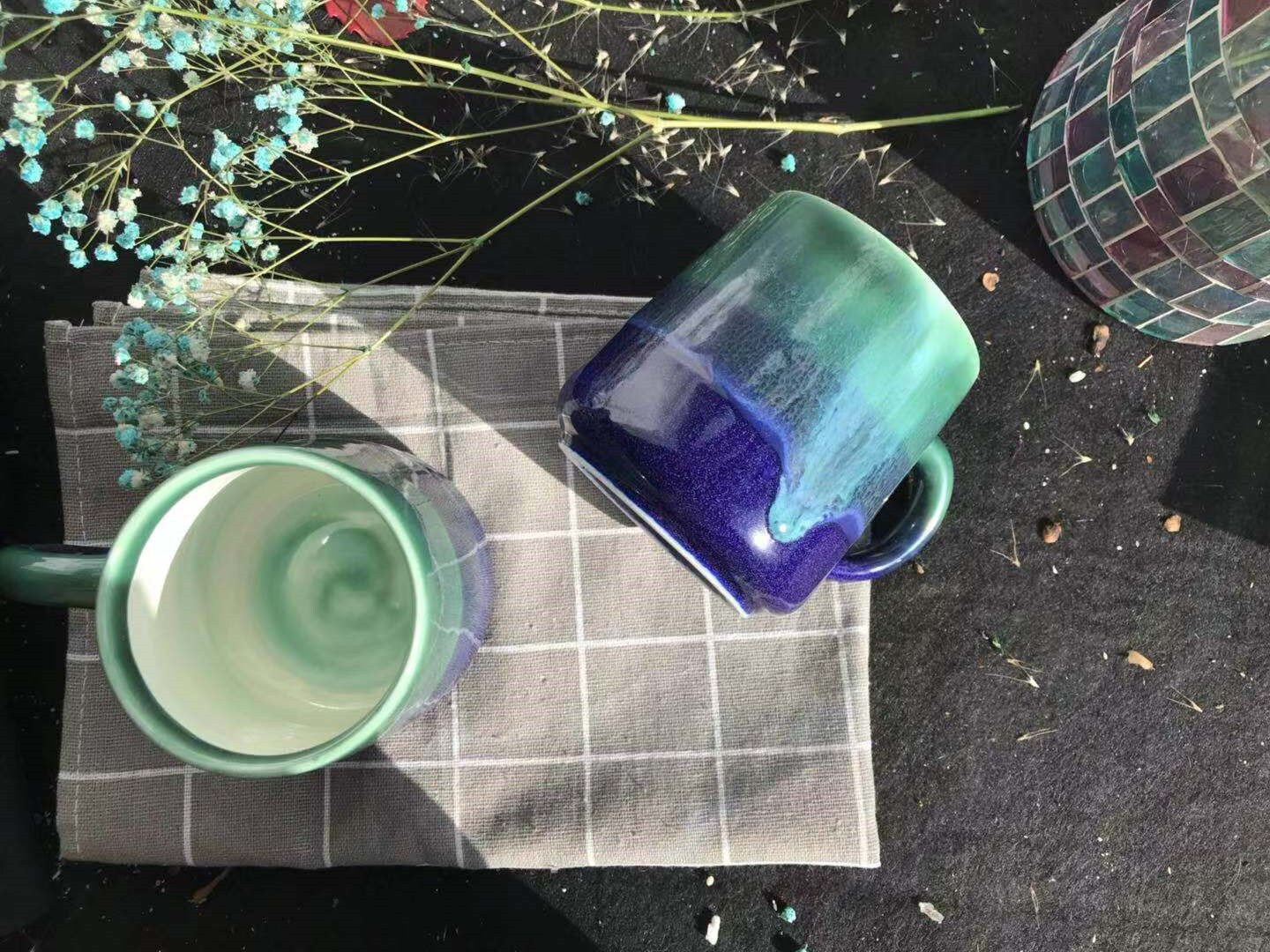 Ceramic Coffee Mug Handmade, Blue And Green Personalized Pottery Mug