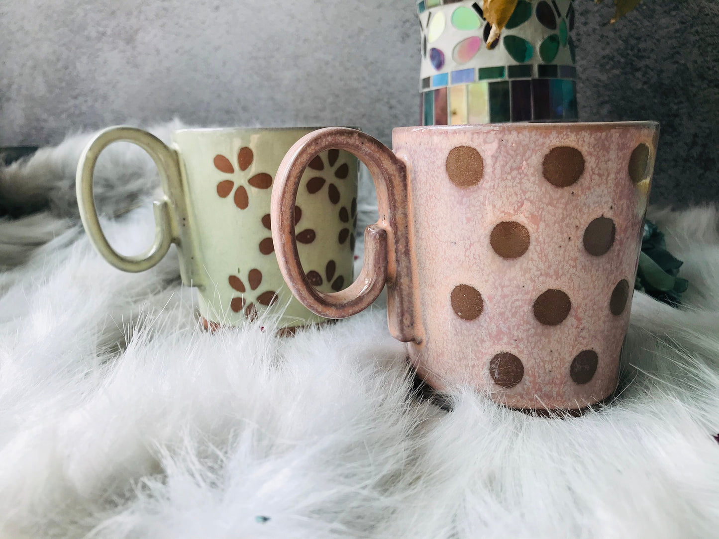 Ceramic Coffee Mug Handmade, Pink Bubble Personalized Pottery Mug