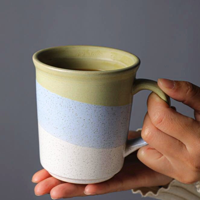 Ceramic Coffee Mug Handmade, 14 Oz Rainbow Personalized Pottery Mug