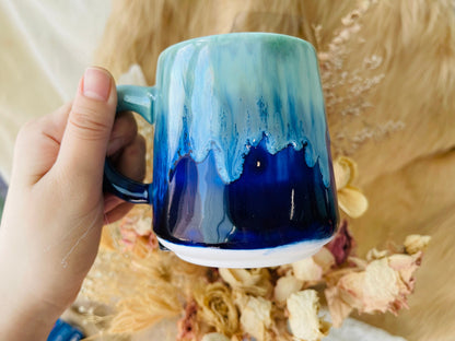 Ceramic Coffee Mug Handmade,  Water Blue Personalized Pottery Mug