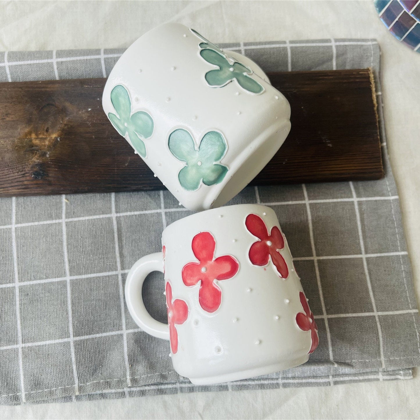 Adorable Floral Designs Hand-painted Ceramic Mug, Personalized Handmade Ceramic Cup
