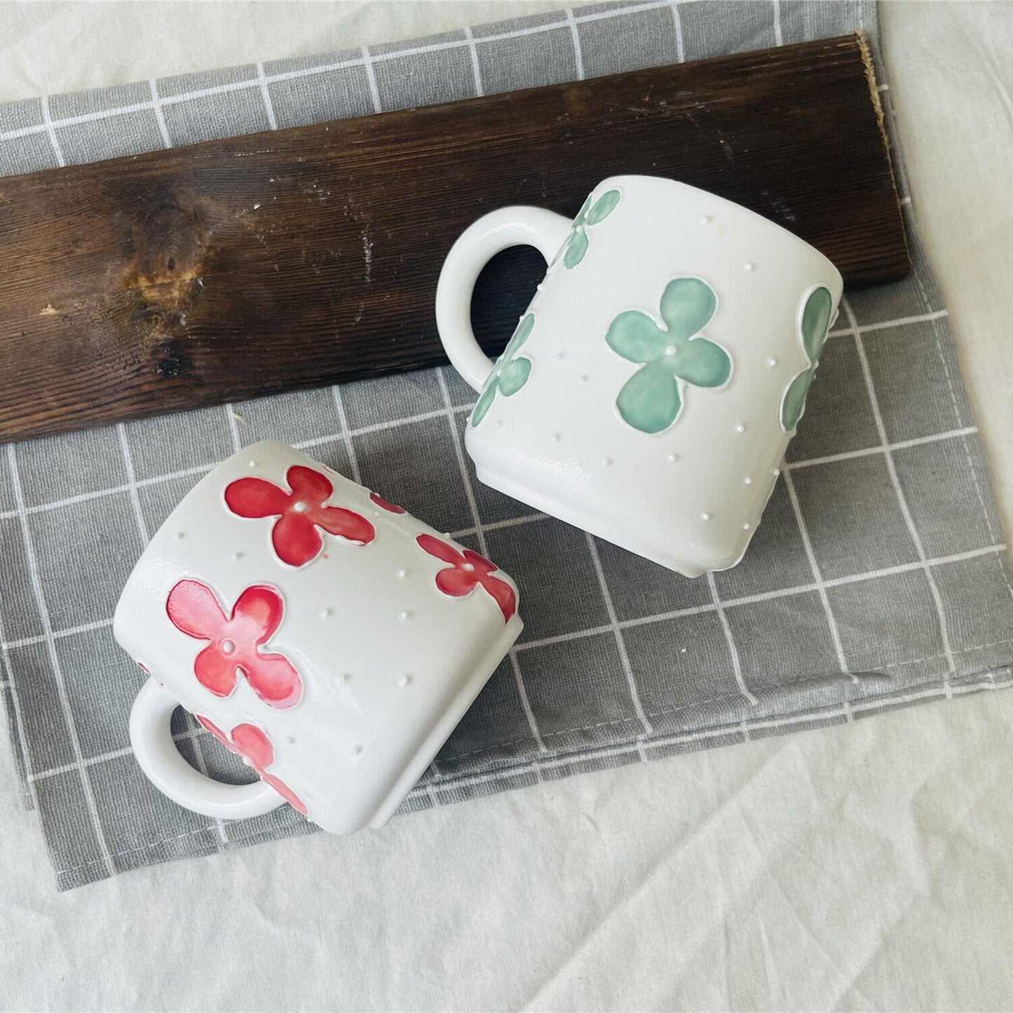 Adorable Floral Designs Hand-painted Ceramic Mug, Personalized Handmade Ceramic Cup