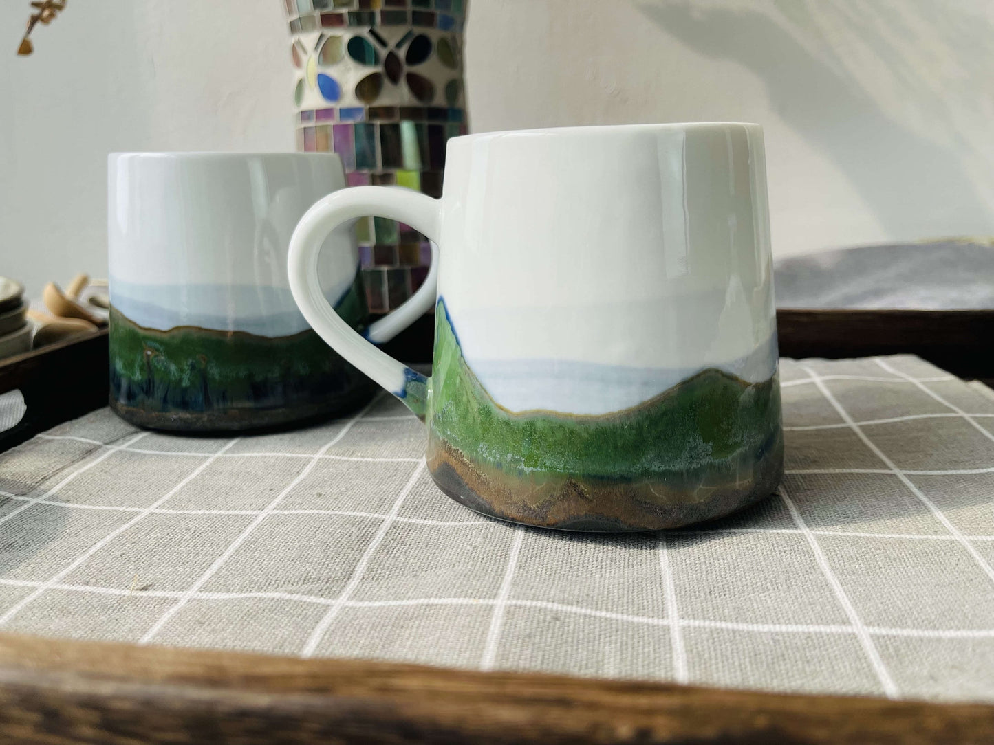 Landscape Ceramic Coffee Mug, Handmade Personalized Pottery Mug
