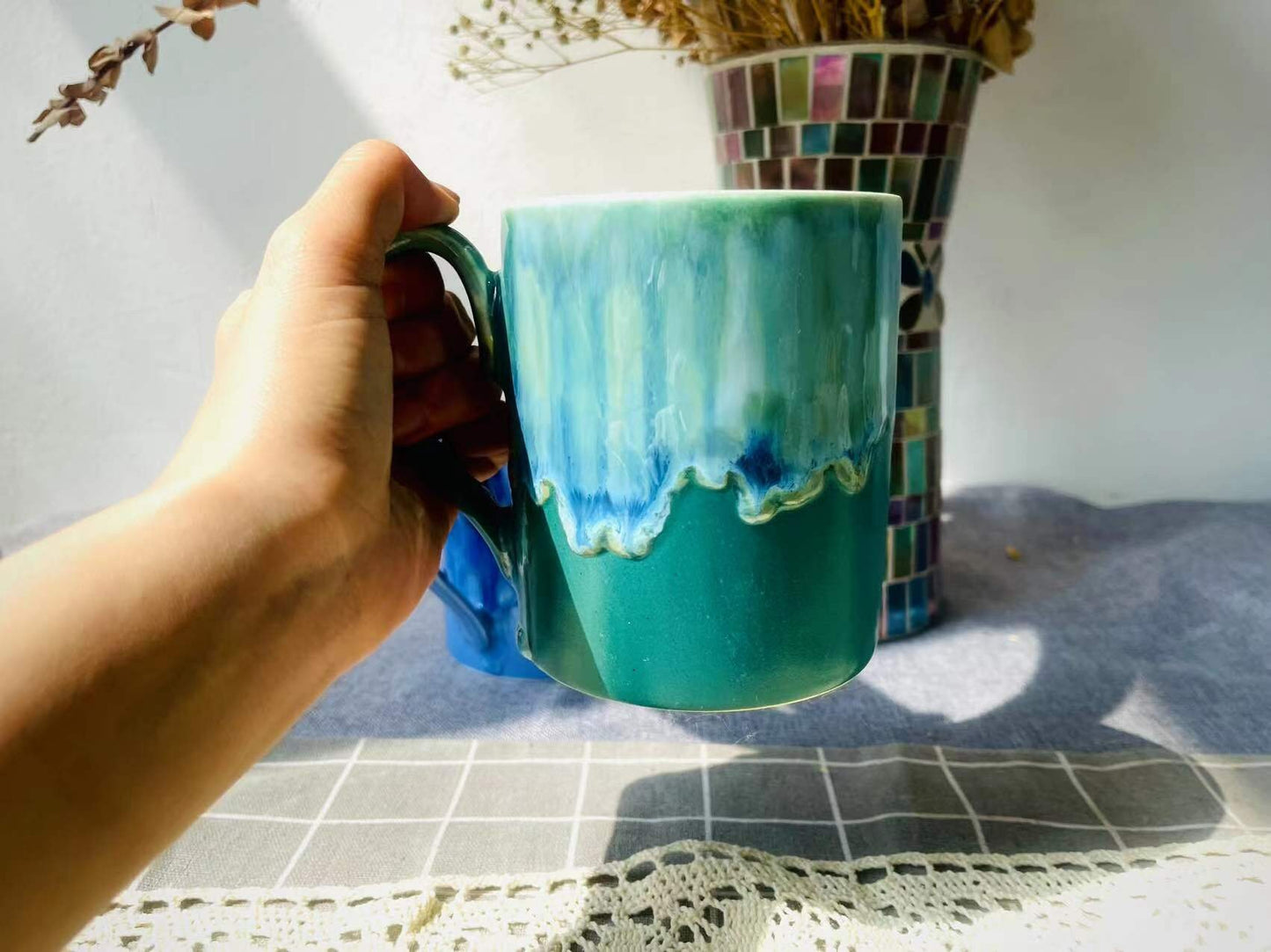 Handmade Ceramic Mug, Personalized Flowing Glaze Pottery Mug in Bright Colors