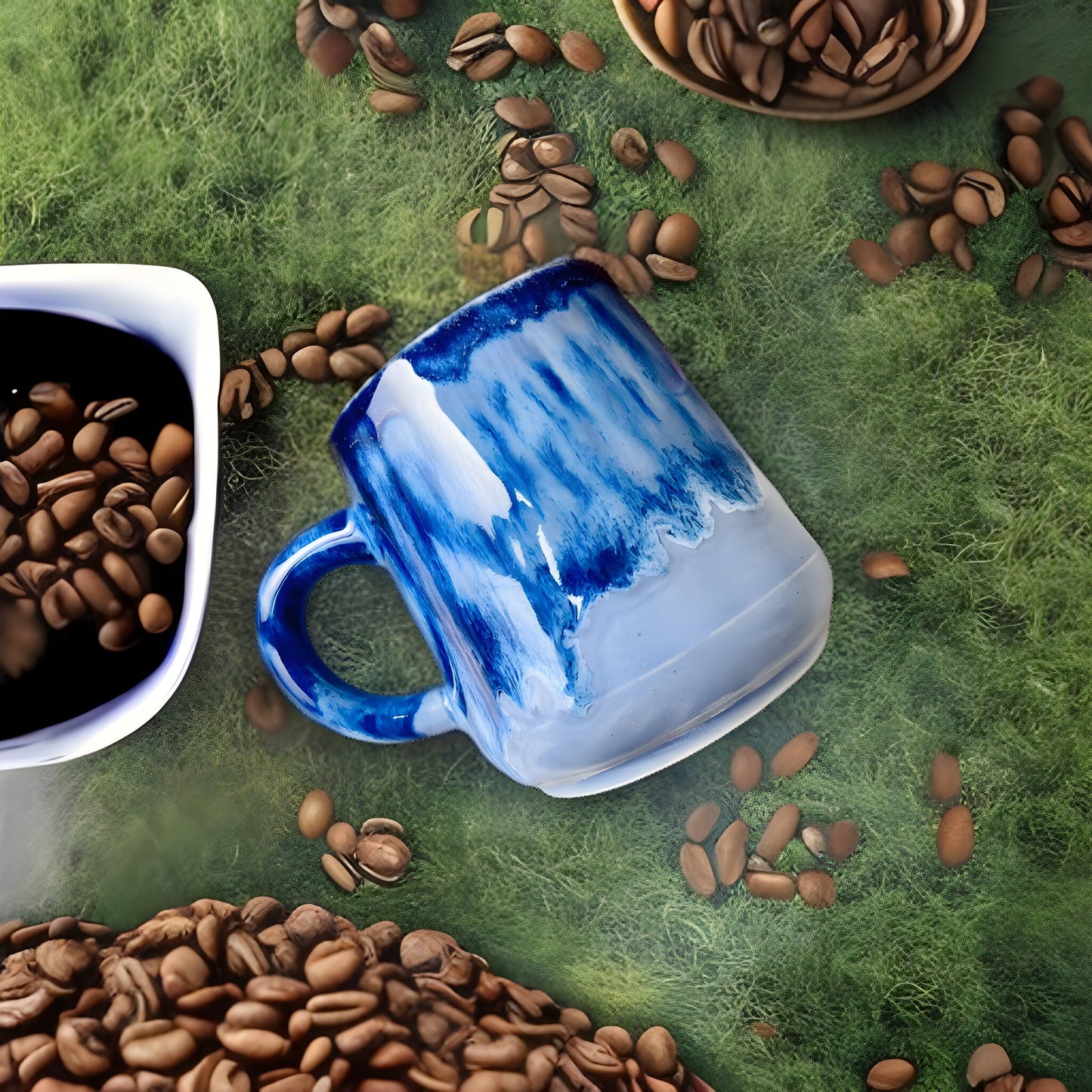 Ceramic Coffee Mug Handmade, Blue And Green Personalized Pottery Mug