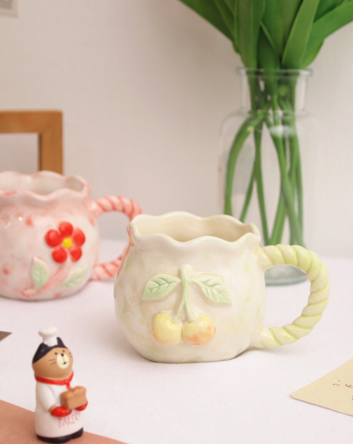 Handmade Ceramic Mug With Embossed Flower, Personalized Adorable Hand-Designed Coffee Mug