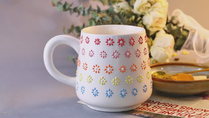 Handgemachte bunte Blumen-Keramiktasse – Süße Keramiktasse für Kaffee- und Teeliebhaber