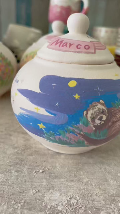 Custom Pet Ceramic Urn, Personalized Hand-Painted Pet Portrait Urn for Memorial & Keepsake