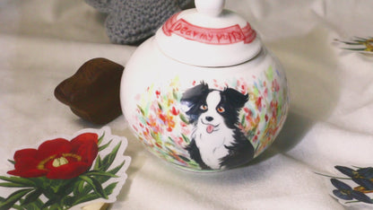 Custom Angora Ferret Urn, Personalized Hand-painted Pet Portrait Ceramic Urn for Memorial & Keepsake