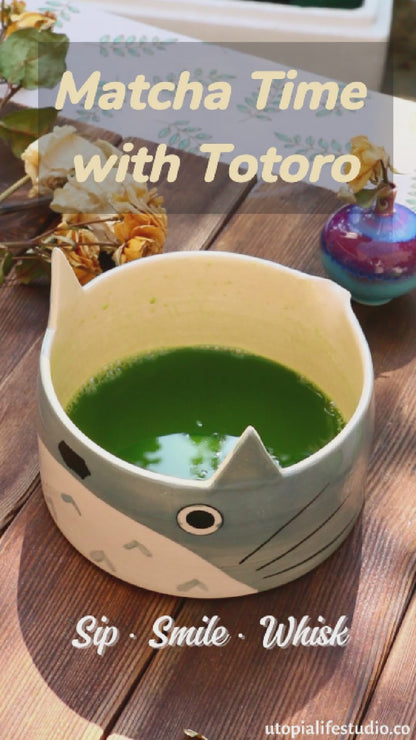 Handmade Custom Totoro Matcha Bowl Set– Personalized Ceramic Gift for Tea Lovers