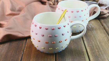 3D Heart Embossed Mug – Handmade Ceramic Cup for Coffee Lovers
