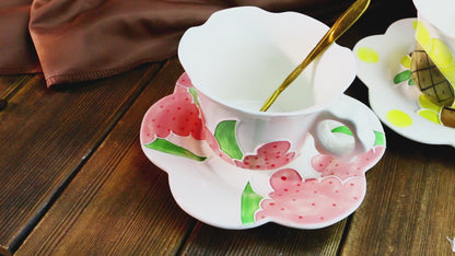 Cute Sunflower Pottery Cup Set – Handmade 3D Ceramic Tea Mug with Petal-Shaped Plate