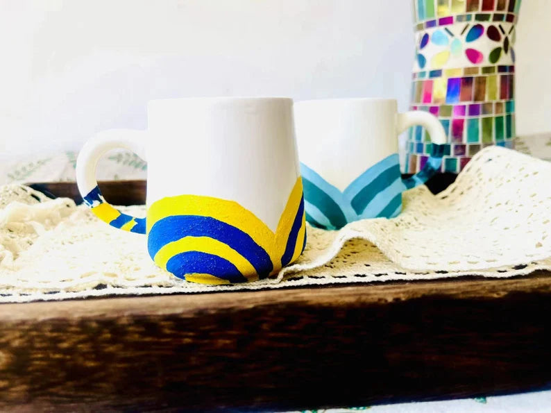Hand-painted Lines Ceramic Mug, Personalized Handmade Ceramic Cup