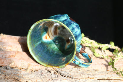 Handmade Psychedelic Green Ceramic Mugs, Personalized Pottery Mug