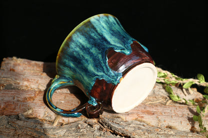 Handmade Psychedelic Green Ceramic Mugs, Personalized Pottery Mug