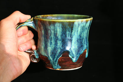 Handmade Psychedelic Green Ceramic Mugs, Personalized Pottery Mug
