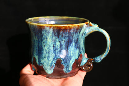 Handmade Psychedelic Green Ceramic Mugs, Personalized Pottery Mug