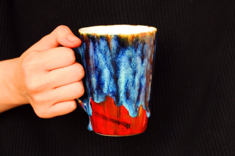 Ceramic Fiery Flame Mug, Handmade Personalized Pottery Coffee Mug