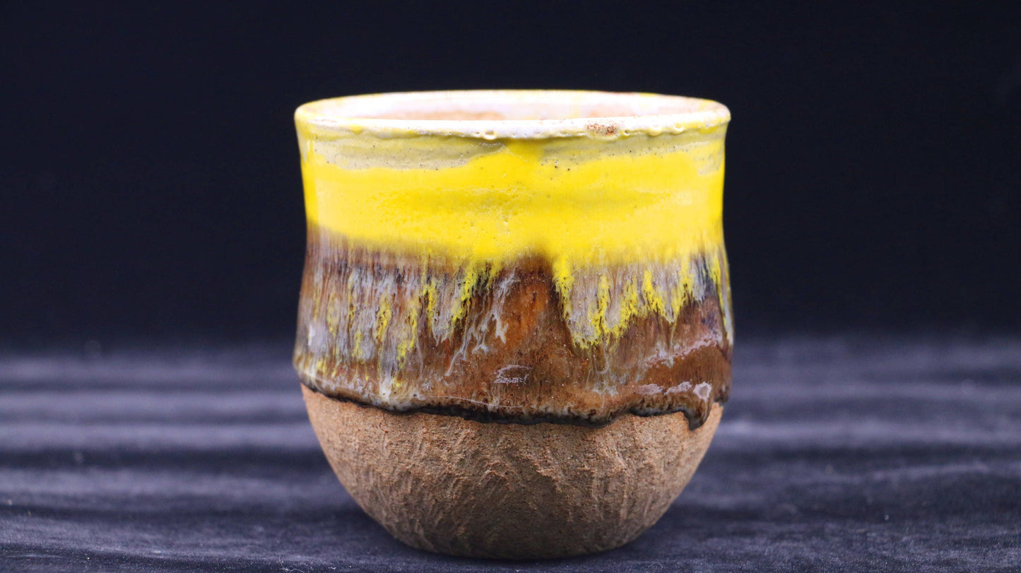 Ceramic Coffee Mug Handmade, Flowing Yellow Personalized Pottery Mug