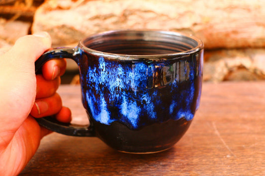 Ceramic Coffee Mug Handmade, Blue Personalized Pottery Mug