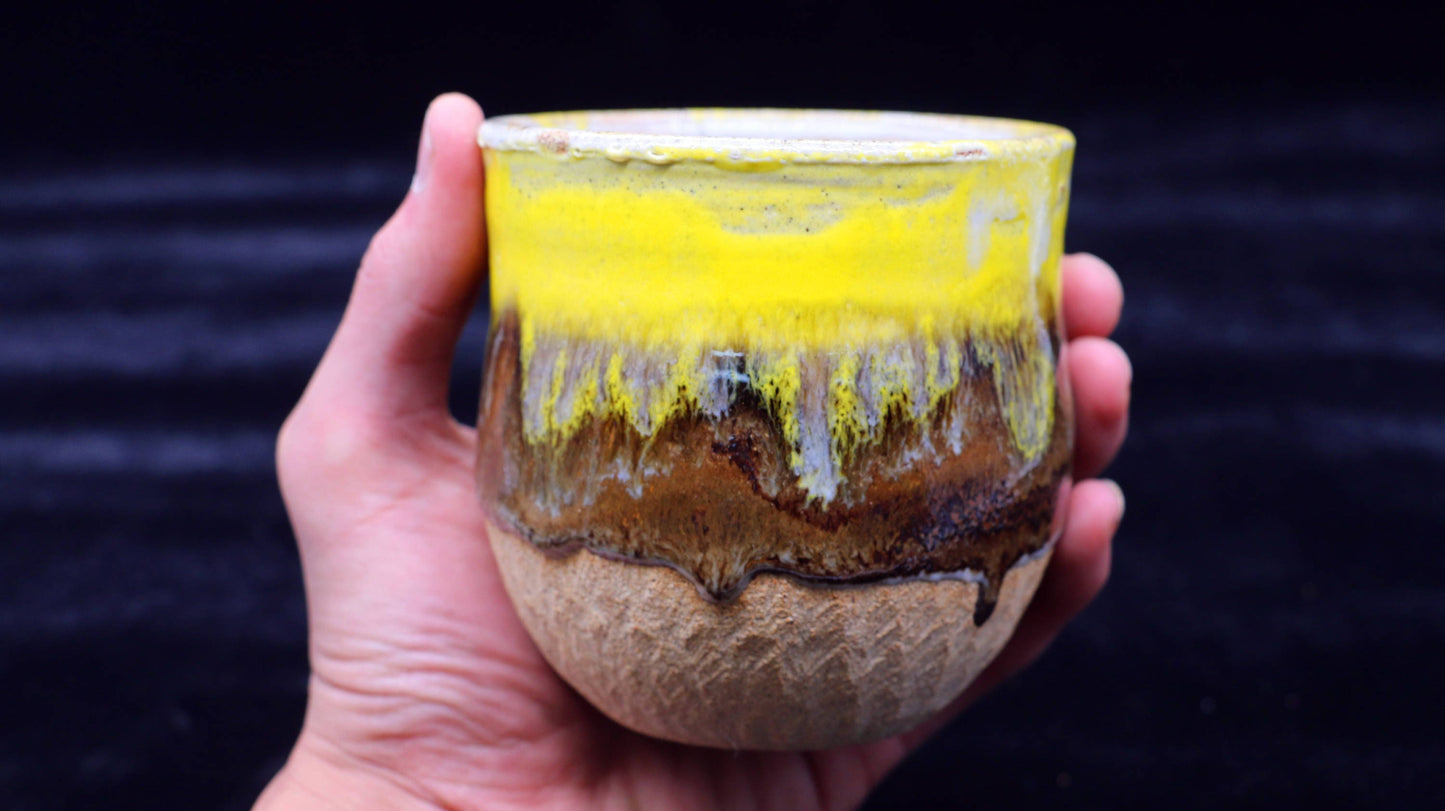 Ceramic Coffee Mug Handmade, Flowing Yellow Personalized Pottery Mug