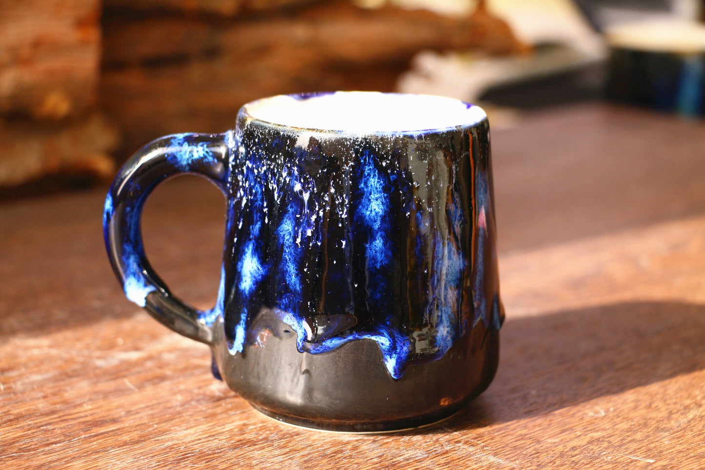 Handmade Artisan Personalized Ceramic Mug, 24 Oz Large Blue Pottery Coffee Mug