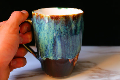 Handgemachte Psychedelische Grüne Keramiktasse, personalisierte Keramiktasse