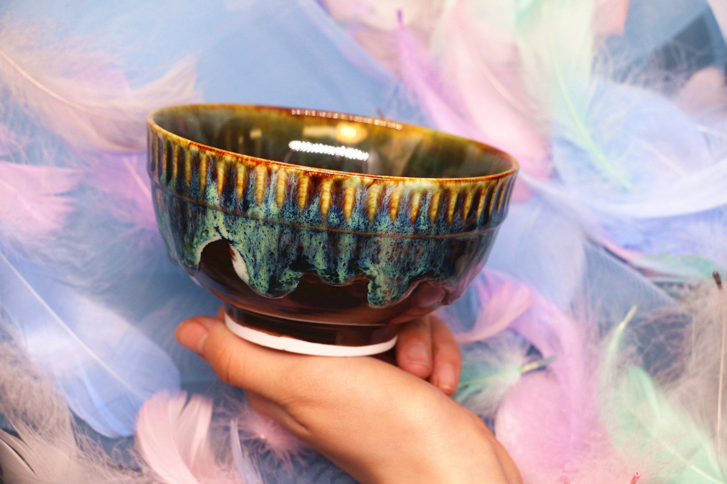 Handmade Psychedelic Green Ceramic Bowl, Personalized Pottery Bowl