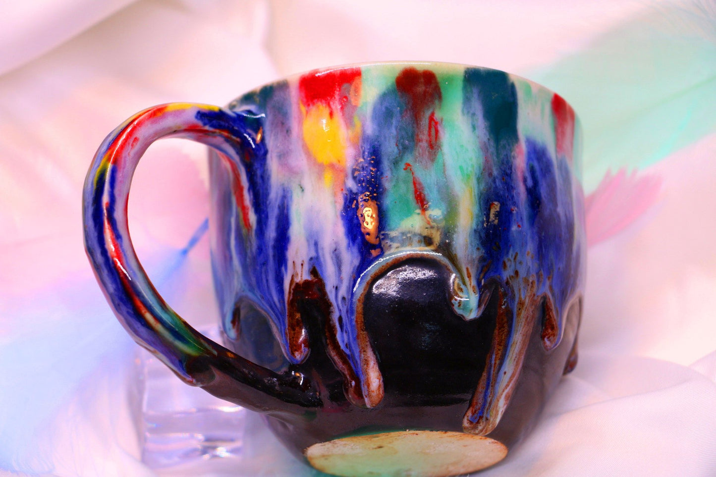 Happy Rainbow mug, Pottery mug, Handmade ceramic mug, Unique gift for her