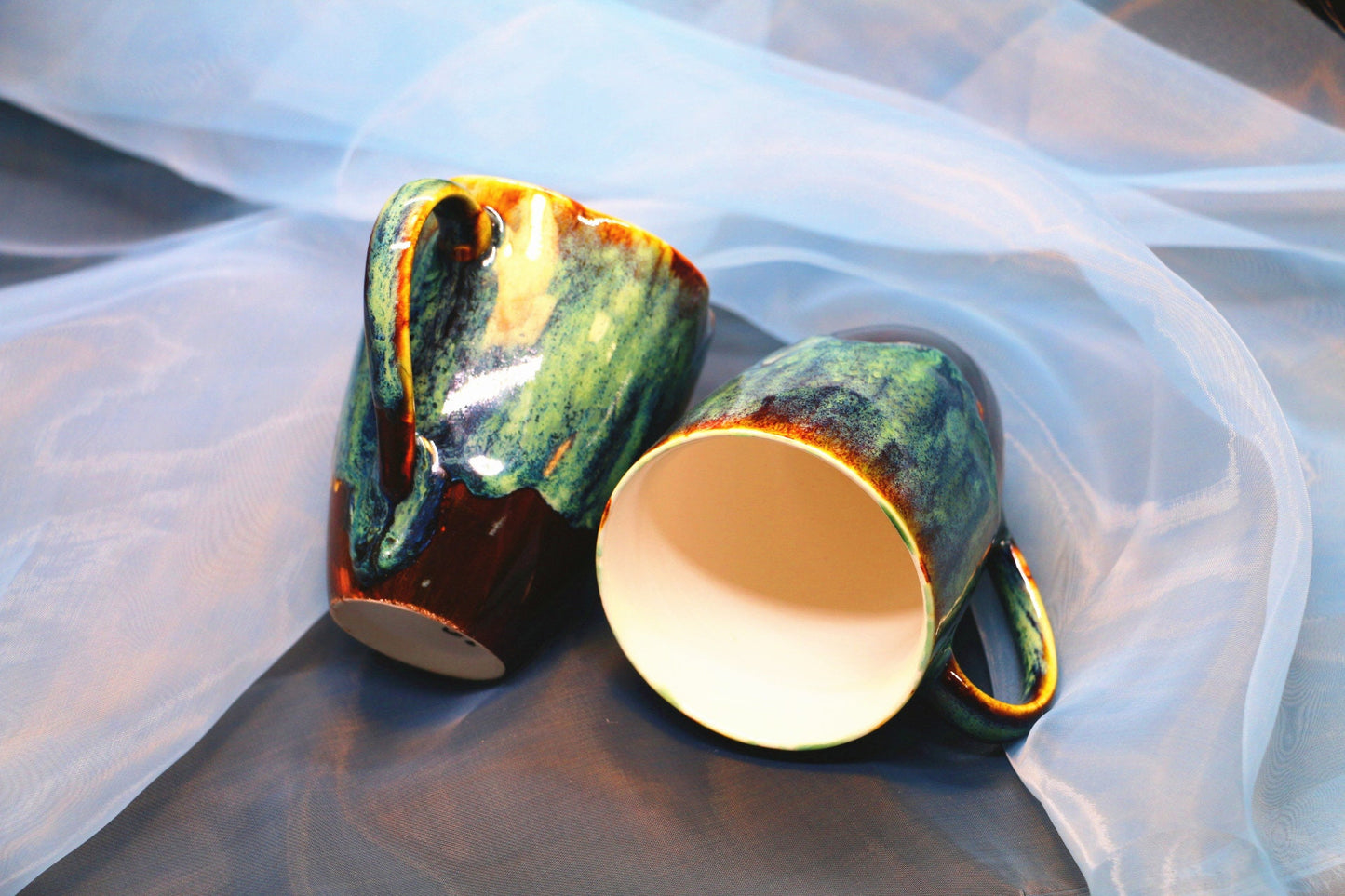 Ceramic Coffee Mug Handmade, Psychedelic Green Personalized Pottery Mug