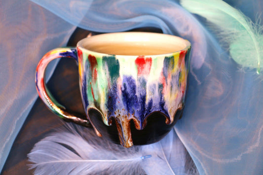 Happy Rainbow mug, Pottery mug, Handmade ceramic mug, Unique gift for her