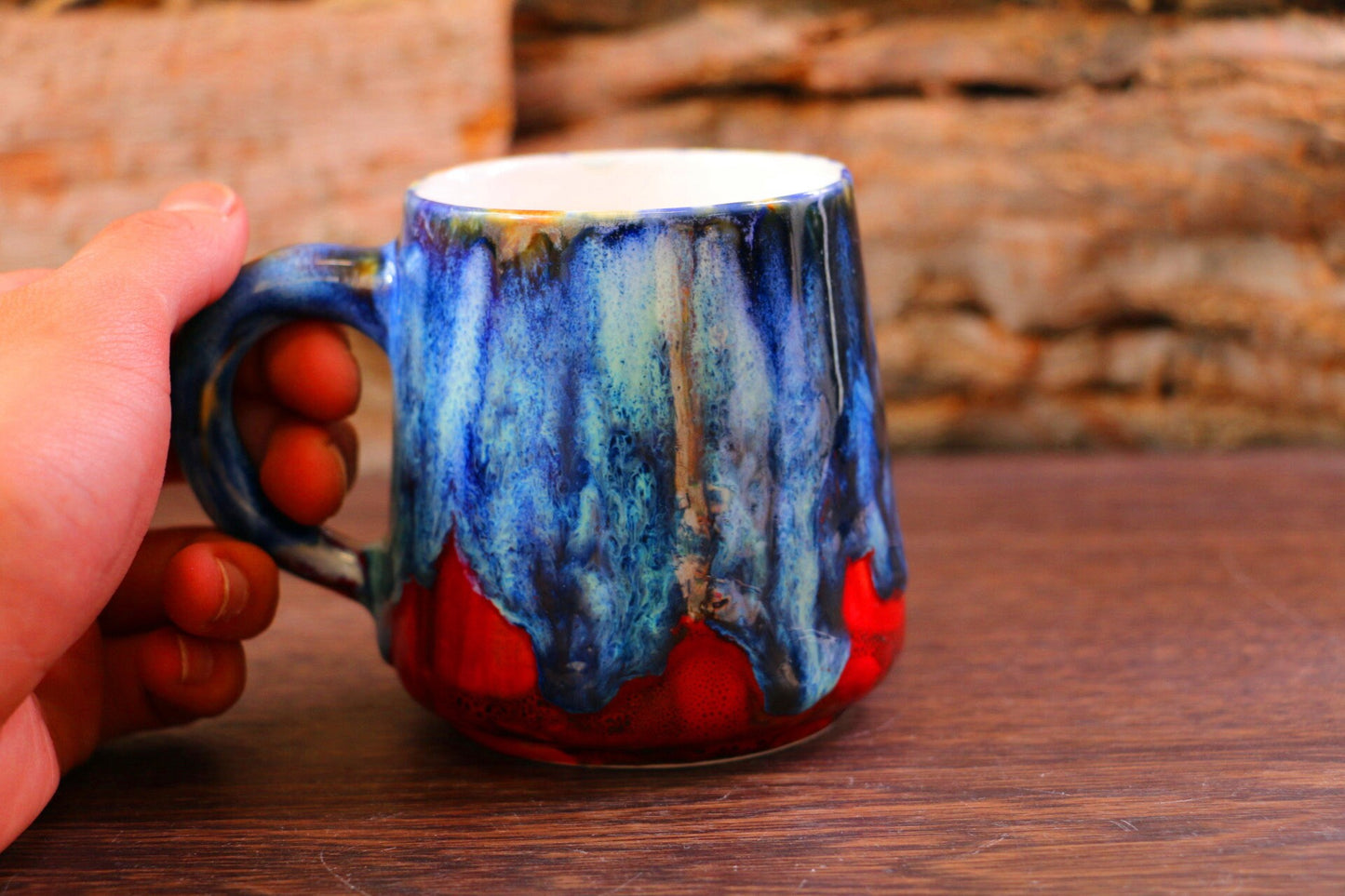 Ceramic Fiery Flame Mug, Handmade Personalized Pottery Coffee Mug